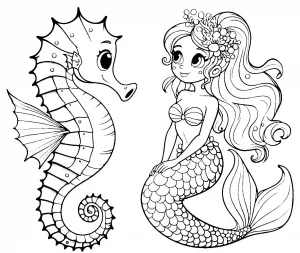 Lovely Mermaid and Seahorse Looking at Eachother 🧜‍♀️🌊🐠