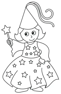 Magician Girl Wearing Hat and Dress with Stars, Holding Magic Wand 🎩✨