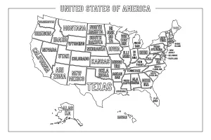 Map of United States of America with all 50 States