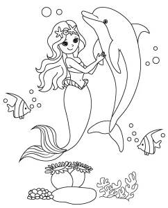 Happy Mermaid with Dolphin and Tropical Fish 🧜‍♀️🐬🐠🌊✨