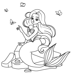 Mermaid Sitting on Rock with Butterflies Flying Around 🧜‍♀️🦋🌊✨