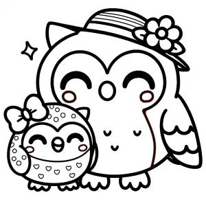 Mother Owl with Hat with Flower and Baby Owlet with Bow 🦉💐🌟
