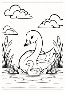 Mother Swan with Baby Swan on a Lake 🦢🌊👶