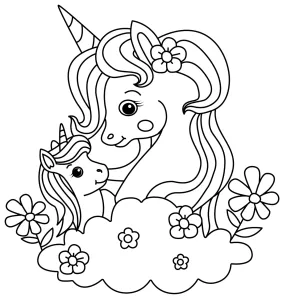 Mother Unicorn Caressing Child Surrounded by Flowers ๐ฆ๐๐ธโจ