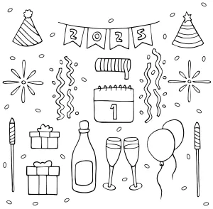 New Year 2025 Party Elements: Party Hats, Champagne, Balloons, Gifts, Fireworks, Streamers π₯³ππΎππ
