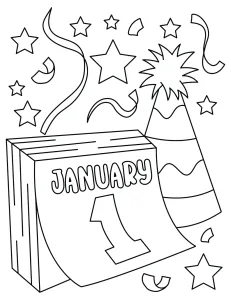 New Year Celebration Elements: Calendar January 1st, Party Hat, Streamers and Stars 📅🎊⭐
