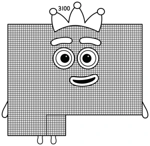 Numberblock 3100 with a Friendly Face and Crown 👑🔢😊