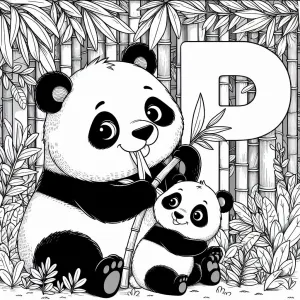 Panda with Baby and Letter P Eating Bamboo 🐼👶🎋