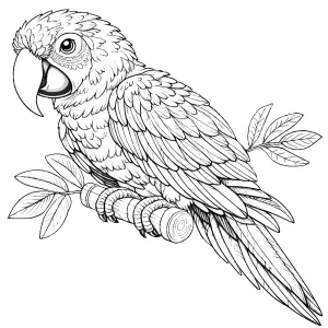 Parrot Scarlet Macaw on Tree Branch with Leaves 🦜🌿🍃