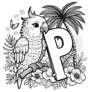 Parrot with Letter P, Palm Tree, Flowers and Butterflies π¦π΄πΊπ¦