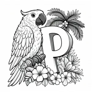 Parrot with Letter P, Coconut Tree and Flowers 🦜🌴🌺