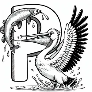 Pelican Bird Catching a Fish with Letter P 🦩🎣