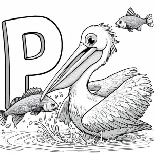 Pelican Bird Catching a Fish with Letter P 🦩🎣