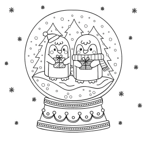Two Penguins Holding Christmas Gifts inside a Snow Globe 🎄❄️🎁🐧