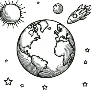 Planet Earth, Sun, Moon, Rocket and Stars 🌍🌞🌙🚀⭐