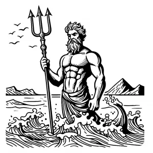 Greek God Poseidon Standing with Trident in the Sea 🌊🔱