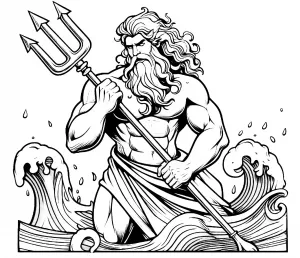 Greek God Poseidon Standing with Trident in the Waves of the Sea 🌊🔱