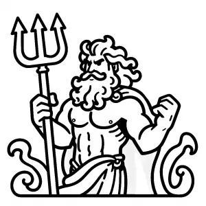 Greek God Poseidon Holding Trident in the Waves of the Sea and Making Fist 🌊🔱