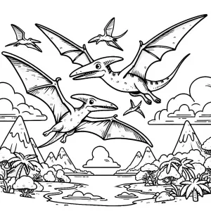 Pterosaurs Flying Dinosaurs above Mountains and Water 🦕🏞️✈️