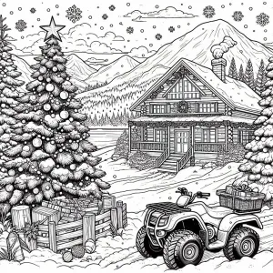 Winter Landscape with House and Christmas Tree 🎄 with Snowfall ❄️🏡🌨️