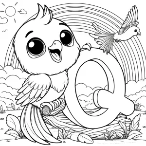 Quetzal Bird with Letter Q and Rainbow 🦜🌈