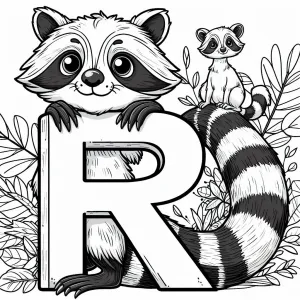 Racoon with Baby and Letter R 🦝👶🌳