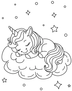Rainbow Unicorn Sleeping on Cloud in the Night Sky 🌈🦄✨🌙