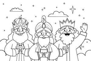 Reyes Magos Holding Gifts One Waving Happily 🎁👑✨