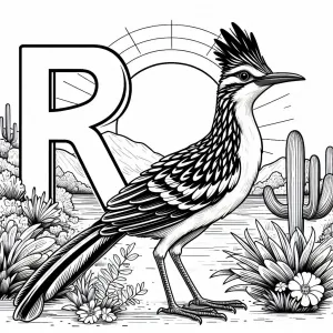 Roadrunner with Letter R in a Landscape with Cactus 🐦🌵