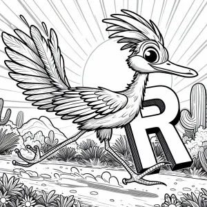 Cute Roadrunner with Letter R in a Landscape with Cactus 🐦🌵