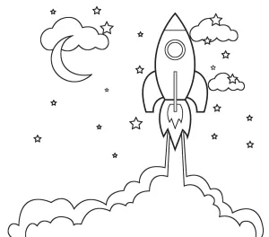 Rocket Blasting into Space – Night Sky Adventure 🚀🌌🌙✨🔥