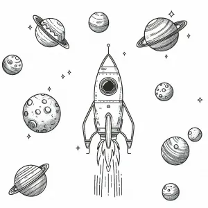 Rocket in Space with Planets 🚀🪐