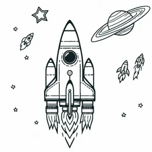 Rockets in Space with Planet and Stars 🚀🌌⭐