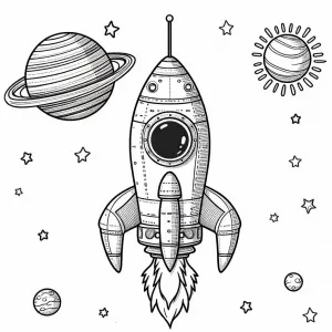 Rocket in Space with Planets and Stars 🚀🪐🌟
