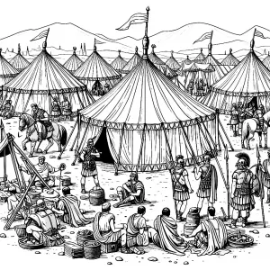 Roman Army Legion Tent Camp Soldiers around Round Tents with Pennants 🏕️🏛️