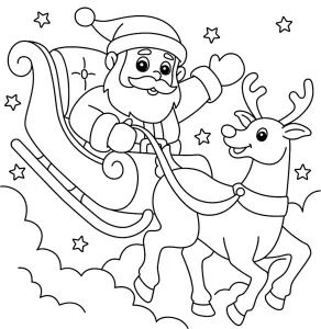 Santa Waving in Sleigh Pulled by Reindeer in Night Sky 🎅🦌✨