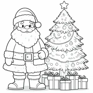 Santa  Claus next to a Christmas Tree  with Gifts 🎅🏻🎄🎁