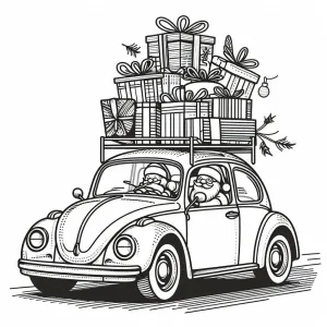 Santa Driving Volkswagen Beetle with Gifts on the Roof 🎅🏻🚗🎁