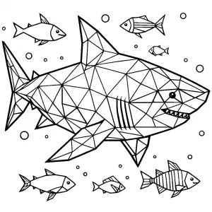 Shark in Low Poly Origami Style Surrounded by Fish 🦈🐠✨