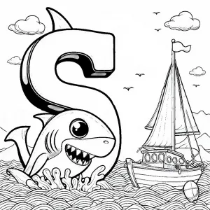 Shark with Sailboat and Letter S in the Sea 🦈⛵🌊