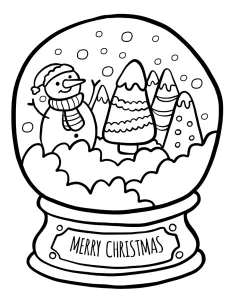 Snow Globe with Happy Snowman and Chirstmas Trees Labelled Merry Christmas ⛄🌲❄️