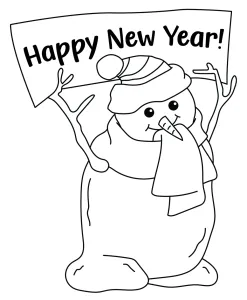 Snowman with Hat and Scarf Holding up Happy New Year Text Banner ⛄🎉🧣