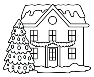 Snowy Mansion with Outdoor Christmas Tree 🎄🏡❄️