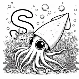 Squid with Letter S and Coral 🦑🌊