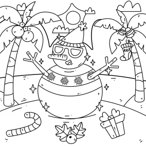Summer Christmas Snowman on Beach with Palm Trees and Decoration 🏖️⛄🎁🌴