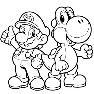 Super Mario with Thumbs Up Standing Next to Yoshi Making Fist 🍄👍