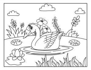 Swan Swimming on Lake with Flowers 🦢🌸🌊