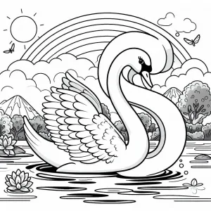 Swan on Lake with Rainbow and Letter S 🦢🏞️🌈