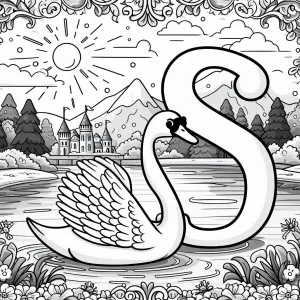 Swan on Lake with S and Castle 🦢🏞️🏰