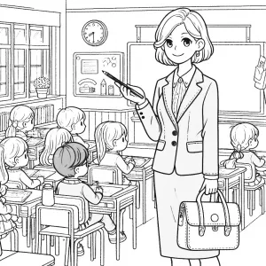 Teacher Pointing Pen and Holding Briefcase in Classroom with Kids πποΈπ§³